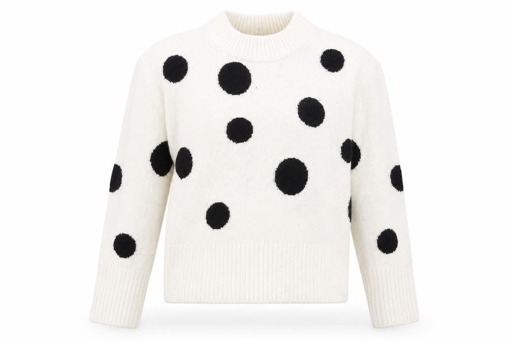 Marks and Spencer Womens Ivory Mock Neck Polka Dot Acrylic Pullover Jumper Size S