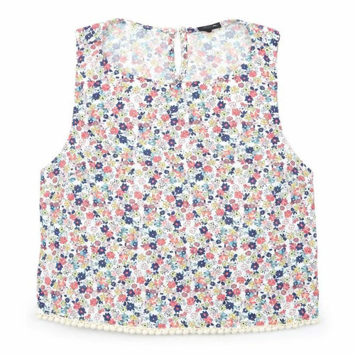 New Look Girls Multicoloured Floral Viscose Pullover Blouse Size 12 Years Boat Neck Button