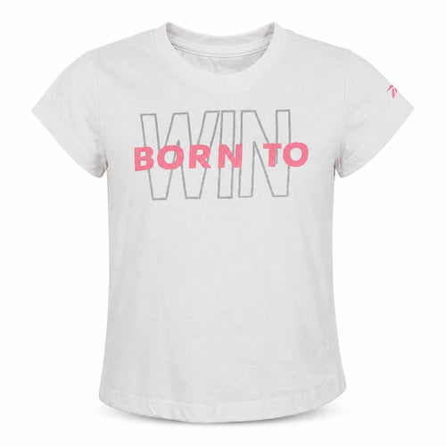 Reebok Girls White  Cotton Basic T-Shirt Size 7-8 Years Crew Neck Pullover - Born to Win
