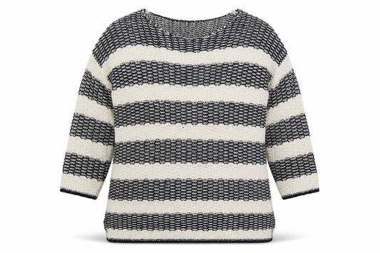 Front view of Papaya women’s ivory boat neck striped acrylic jumper, size M