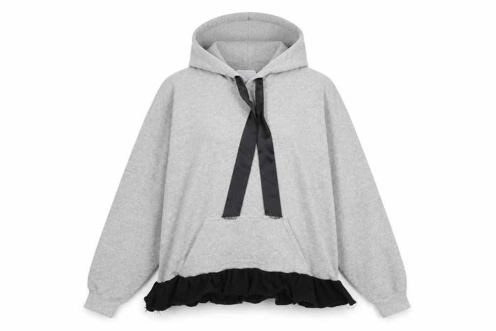 Front view of Milk It women’s grey cotton pullover hoodie, size M, pullover