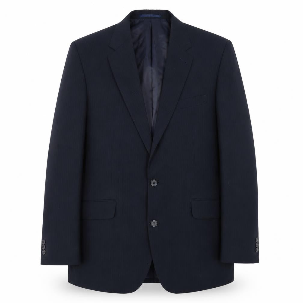 Front view of Taylor & Wright men’s black striped polyester jacket blazer, size 42
