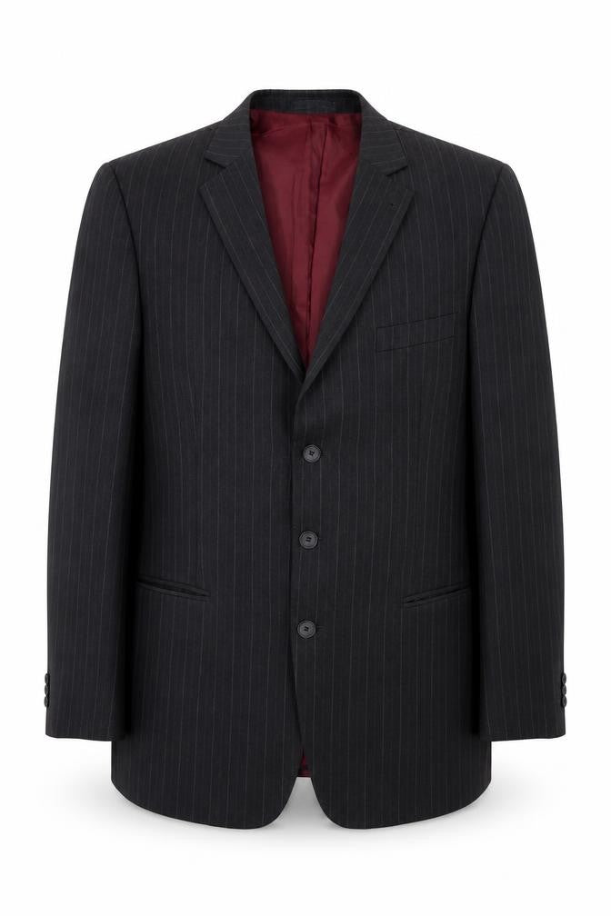 Front view of Taylor & Wright men’s grey striped polyester jacket blazer, size 44
