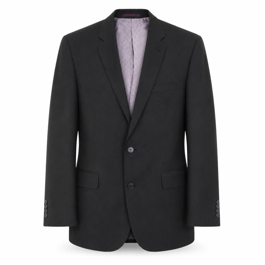 Front view of Taylor & Wright men’s black striped polyester jacket blazer, size 42