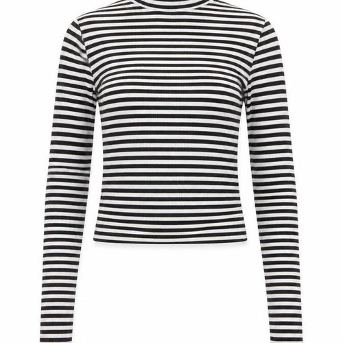 Divided Womens Black Striped Polyester Cropped T-Shirt Size XS Mock Neck
