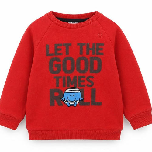 F&F Boys Red  Cotton Pullover Jumper Size 6-9 Months  Snap - 'Let the good times roll'