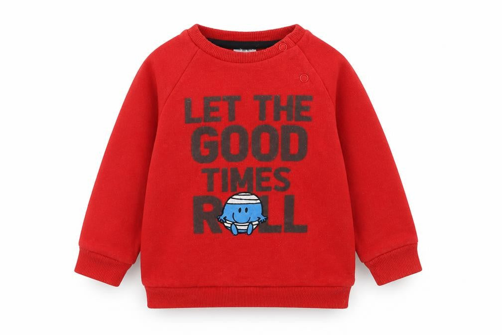 F&F Boys Red  Cotton Pullover Jumper Size 6-9 Months  Snap - 'Let the good times roll'