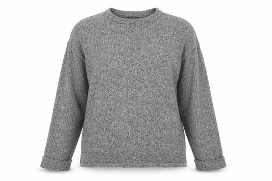 Front view of Primark women’s grey round neck polyester jumper, size S