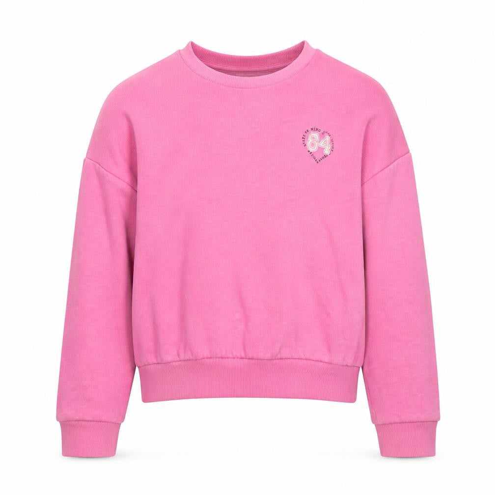 Front view of Marks & Spencer girls’ pink cotton pullover sweatshirt, size 9-10, years pullover - positive state of mind