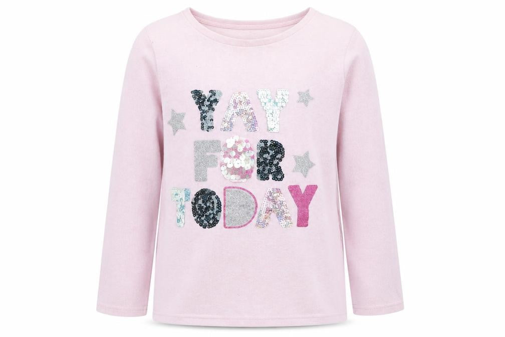 Front view of George girls’ pink crew neck viscose jumper, size 10-11, years pullover - yay for today