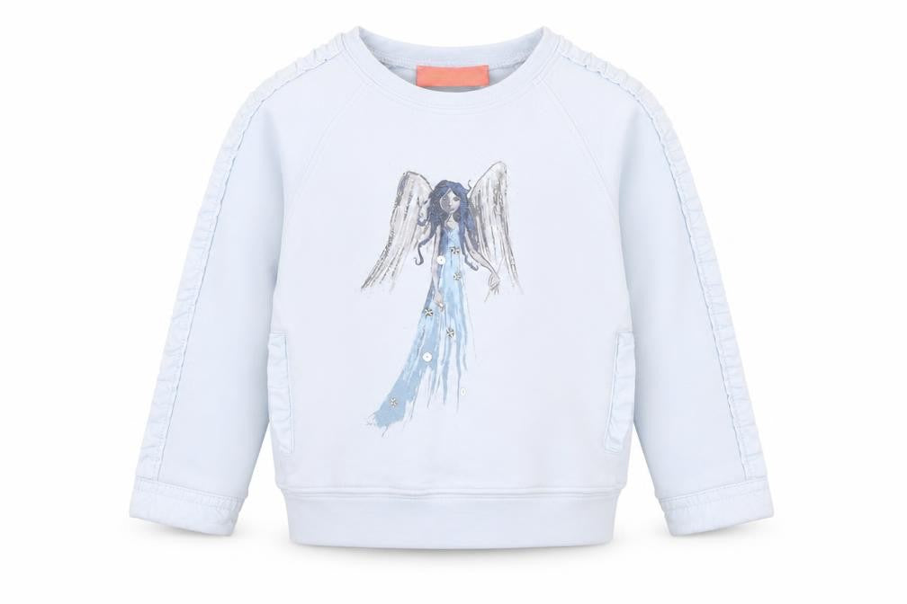 Front view of Preworn girls’ blue cotton pullover sweatshirt, size 2, years pullover