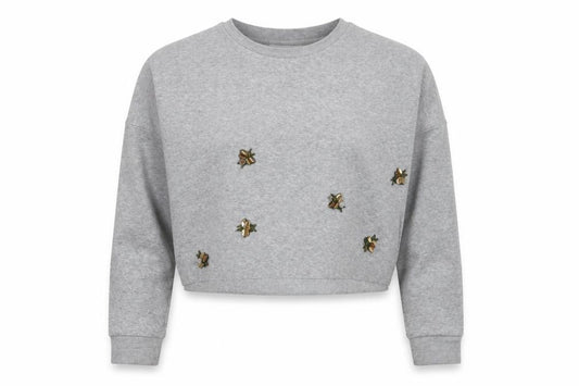 Front view of Primark women’s grey polyester pullover sweatshirt, size XS, pullover
