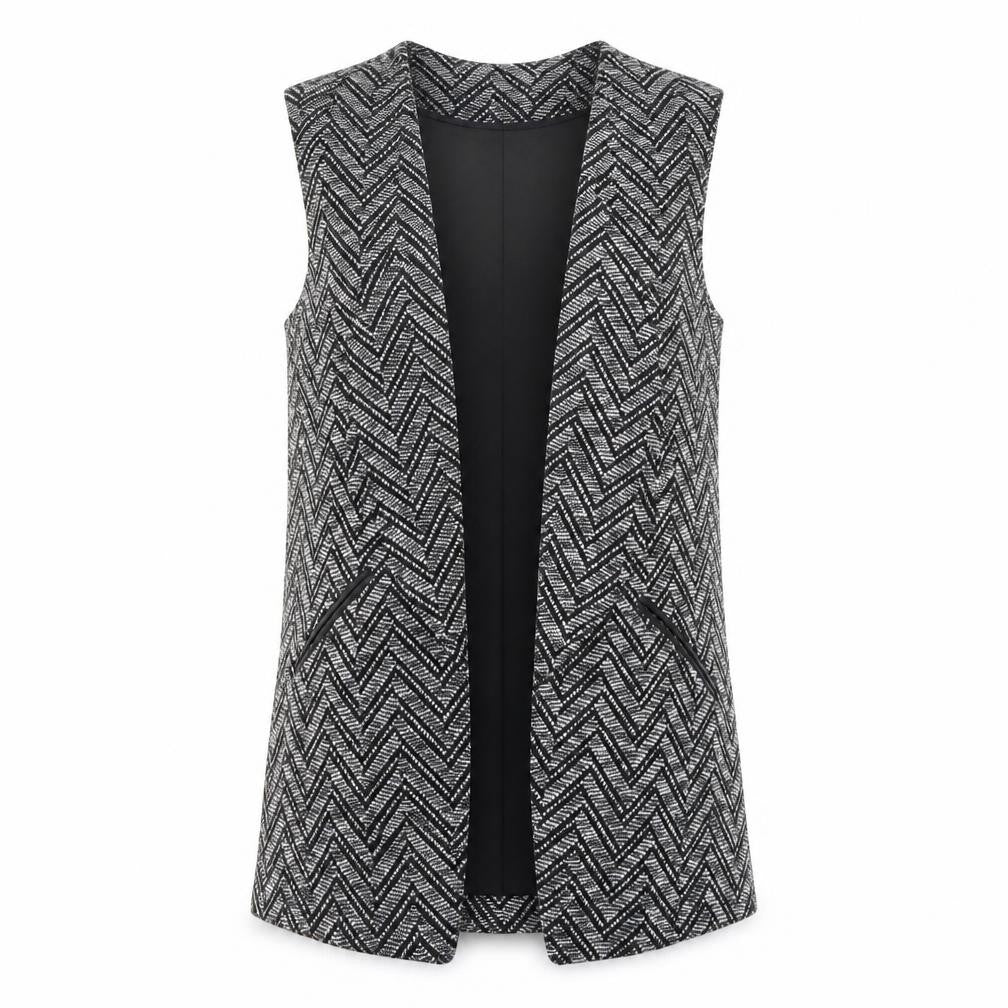 Front view of George women’s black geometric gilet jacket, size UK 12