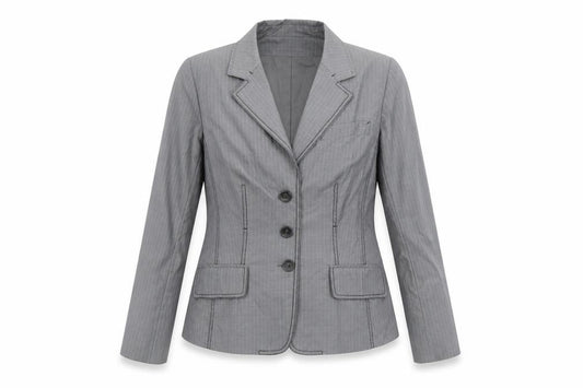 Front view of Gerard Darel women’s green striped polyester jacket blazer, size UK 14