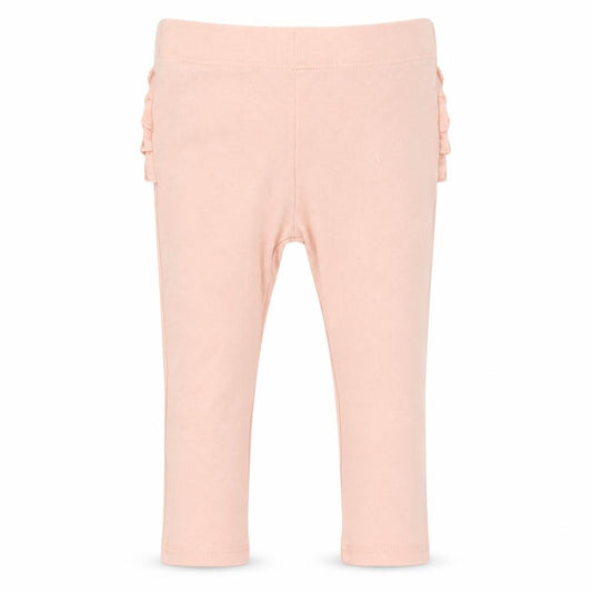 Front view of Preworn1 girls’ pink cotton pedal pusher leggings, size 3-6, months