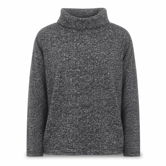 Front view of Warehouse women’s black roll neck polyester jumper, size UK 12