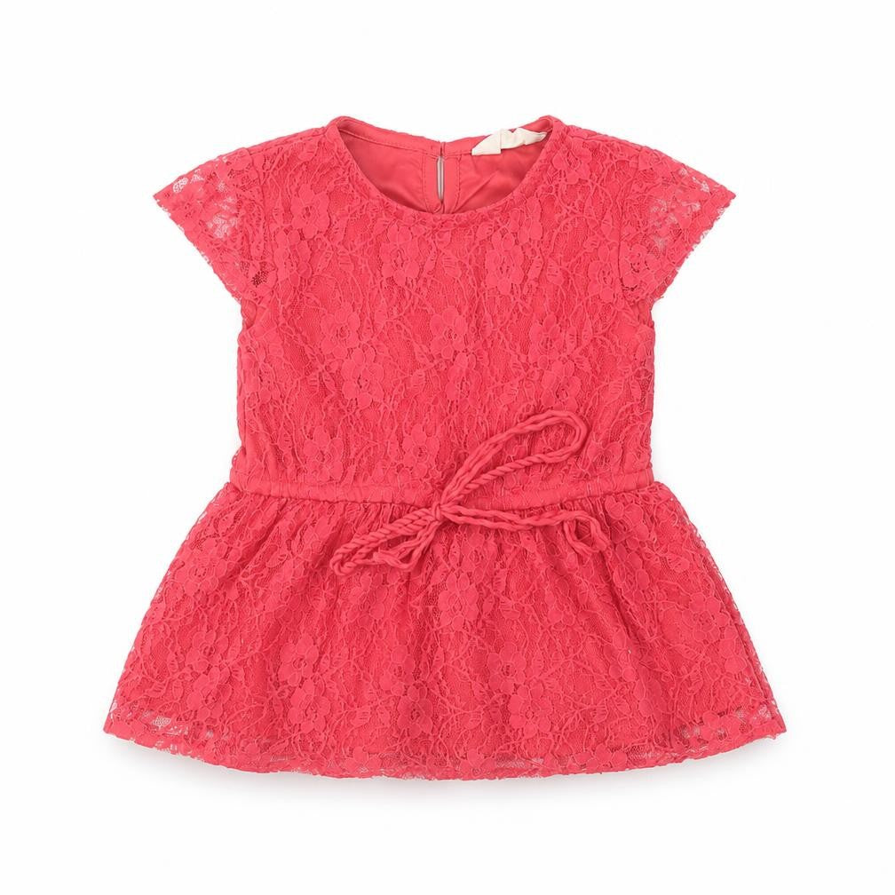 Front view of Easy Buy girls’ red nylon pullover blouse, size 2-3, years round neck pullover