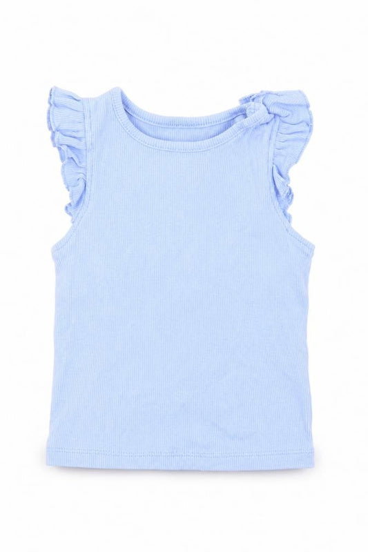 Front view of Primark Baby Blue 100% Cotton Basic Tank, size 9-12, Months Round Neck Pullover