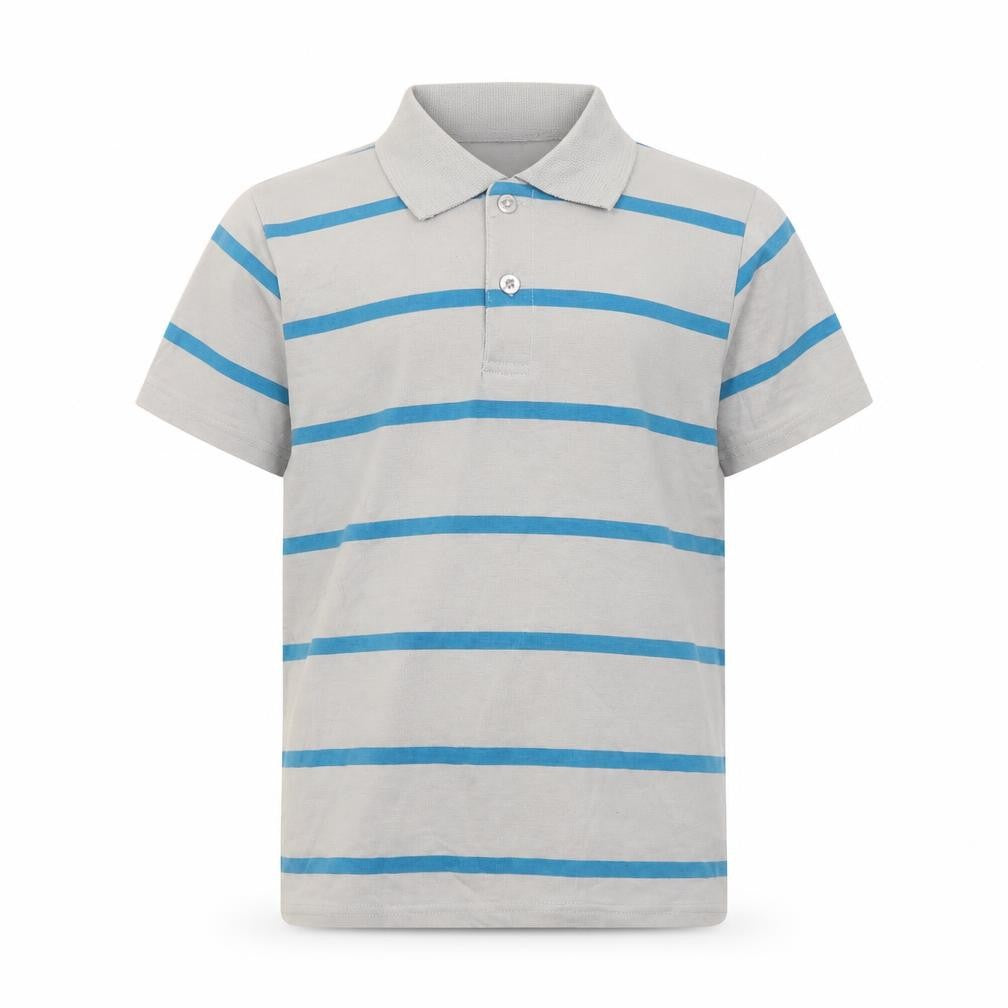 Front view of Preworn boys’ grey striped elastane basic polo, size 9, years collared button