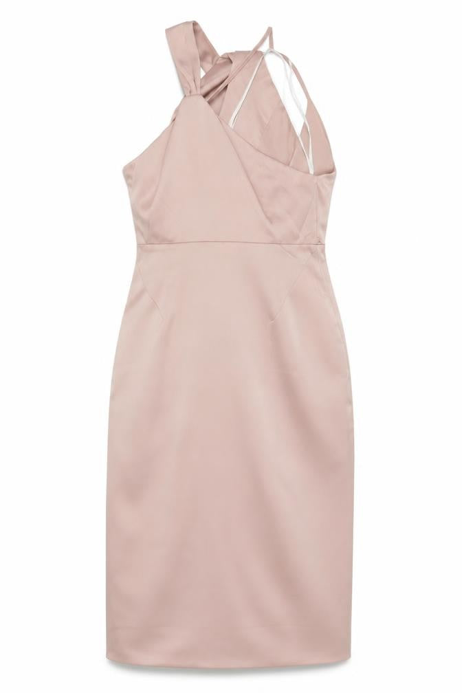Front view of ASOS women’s pink polyester shift, size UK 10, cowl neck zip