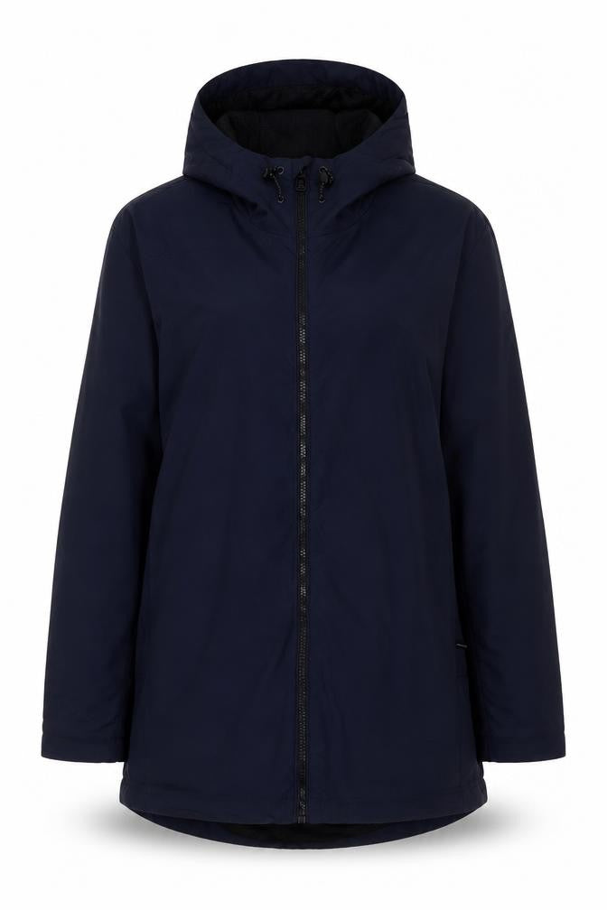 Front view of F&F women’s blue anorak coat, size M, zip