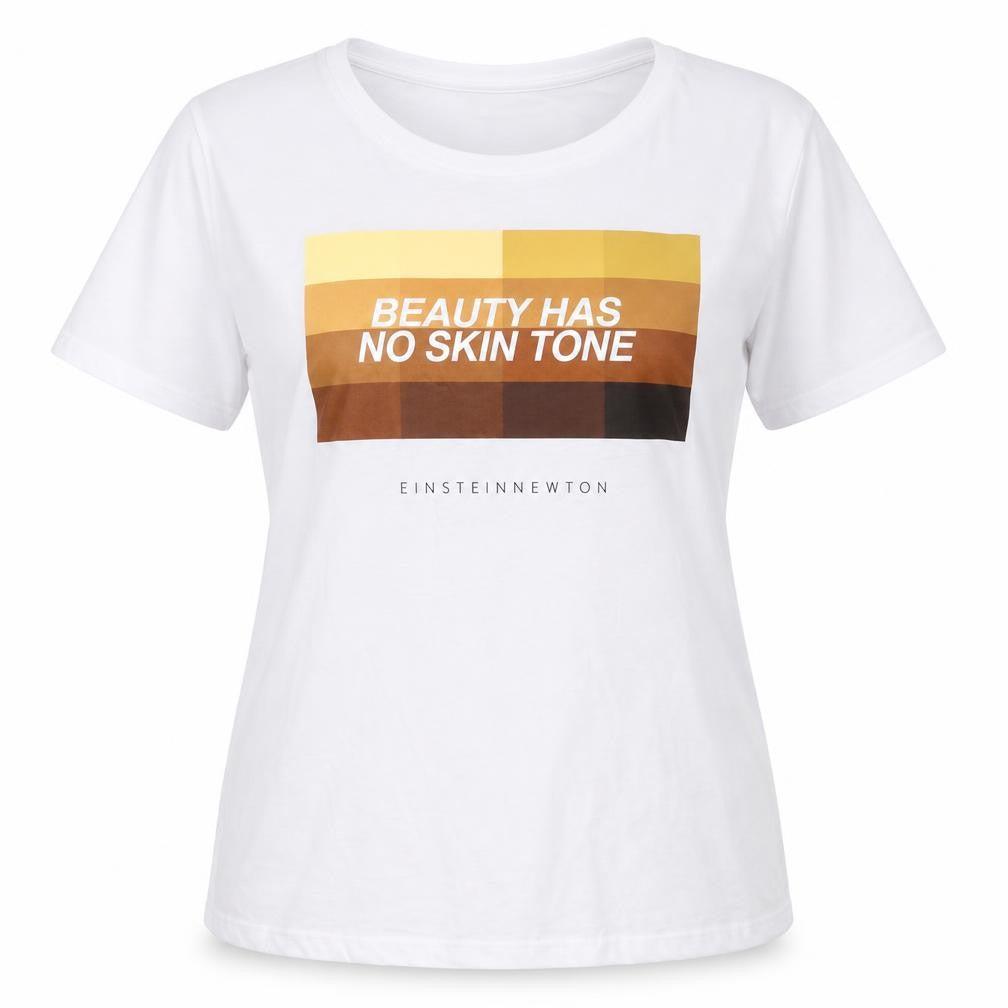 Einstein Newton Womens White  100% Cotton Jersey T-Shirt Size 2XL Round Neck - Beauty has no skin tone