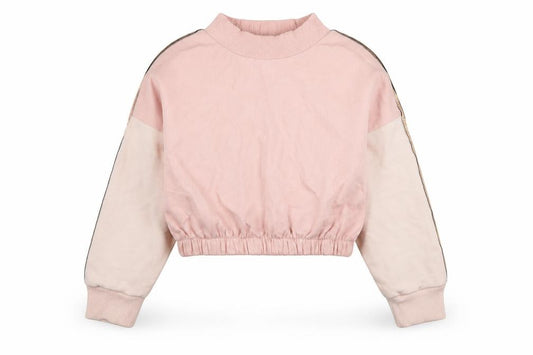 Front view of Next girls’ pink colourblock cotton pullover sweatshirt, size 8, years - cropped