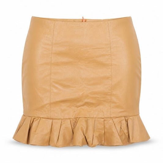 Front view of Cherry Koko women’s brown polyester trumpet skirt, size M, zip