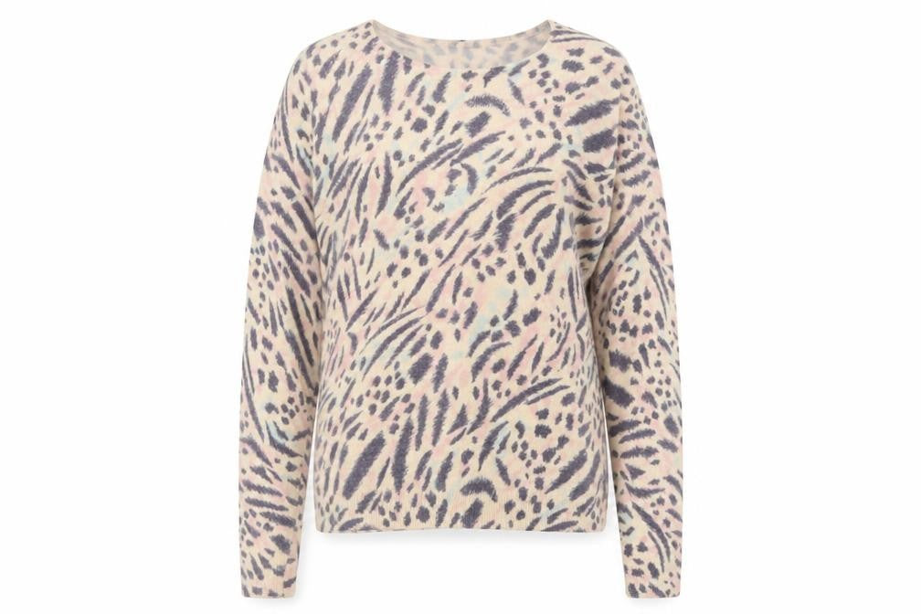 Marks and Spencer Womens Purple Crew Neck Animal Print Viscose Pullover Jumper Size 8