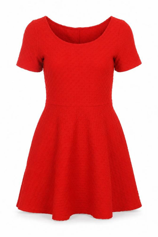 Front view of H&M women’s red cotton fit & flare, size S, scoop neck pullover