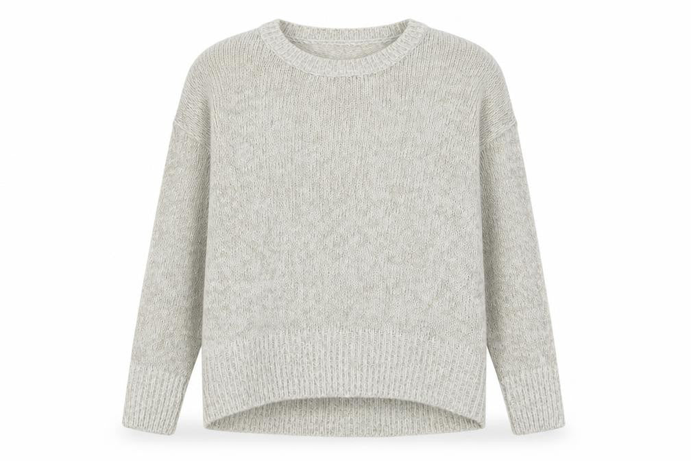 Front view of New Look women’s beige crew neck acrylic jumper, size S