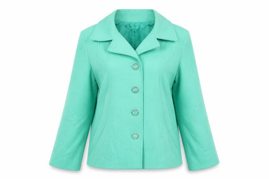 Front view of Holden Fashion women’s green jacket blazer, size M, button