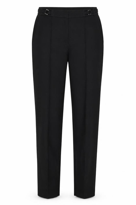 Front view of F&F women’s black polyester trousers, size UK 6, 30-inch leg regular zip