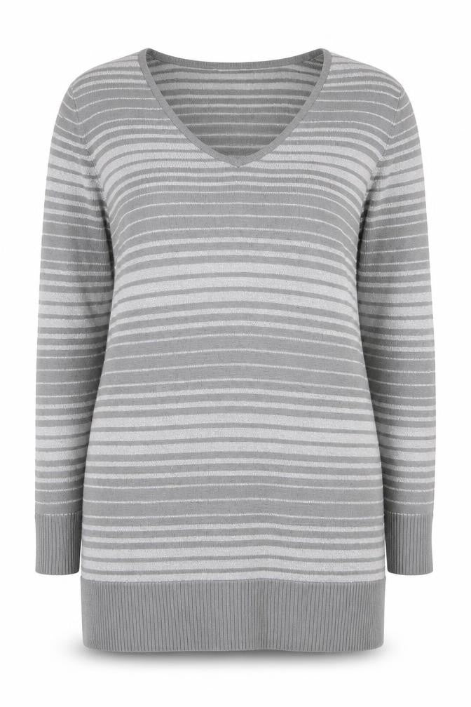 George Womens Grey Scoop Neck Striped Acrylic Tunic Jumper Size 12