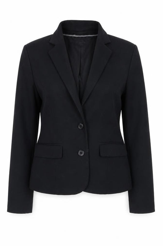 Front view of Marks & Spencer women’s black polyester jacket suit jacket, size UK 12