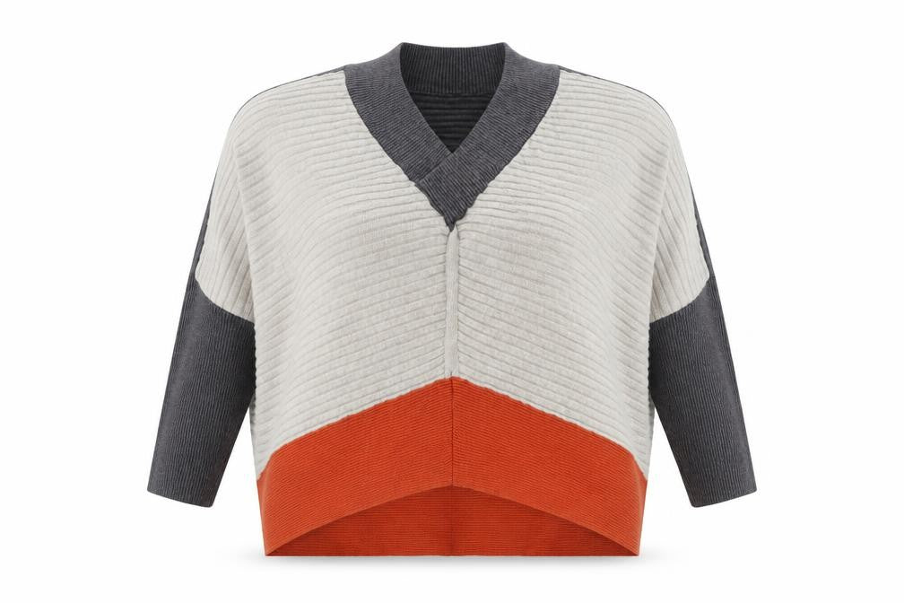 Front view of River Island women’s grey v-neck viscose jumper, size M