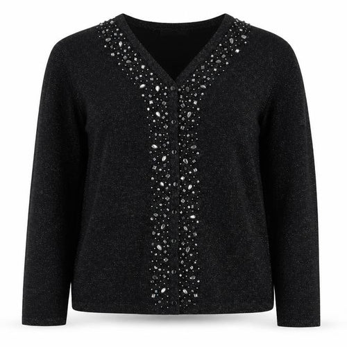 BM Womens Black V-Neck  Acrylic Cardigan Jumper Size M