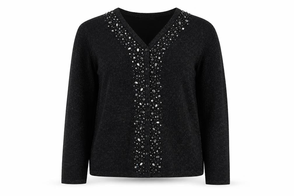 BM Womens Black V-Neck  Acrylic Cardigan Jumper Size M