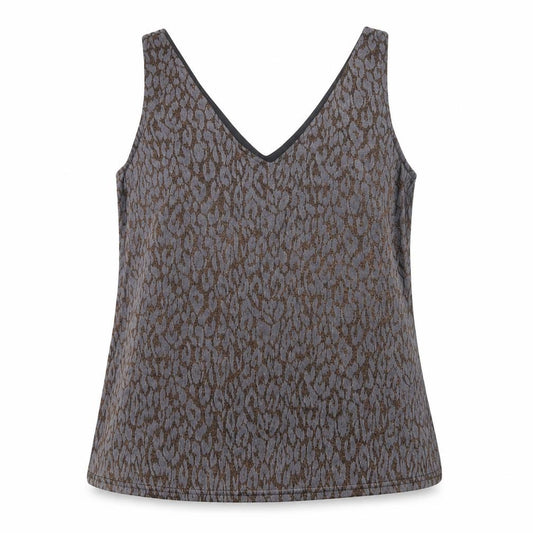 Front view of Wallis women’s grey animal print polyester basic tank, size UK 12, v-neck