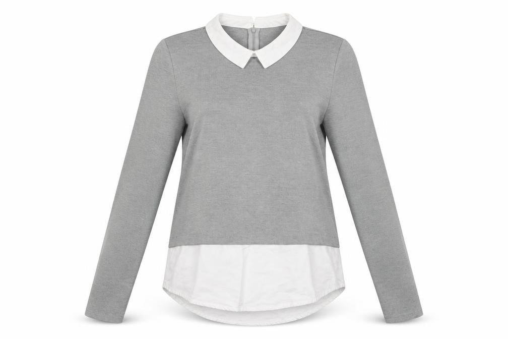 Front view of Vero Moda women’s grey polyester basic blouse, size M, collared