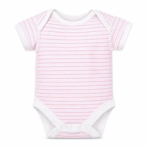 Marks and Spencer Girls Pink Striped 100% Cotton Babygrow One-Piece Size 0-3 Months  Button