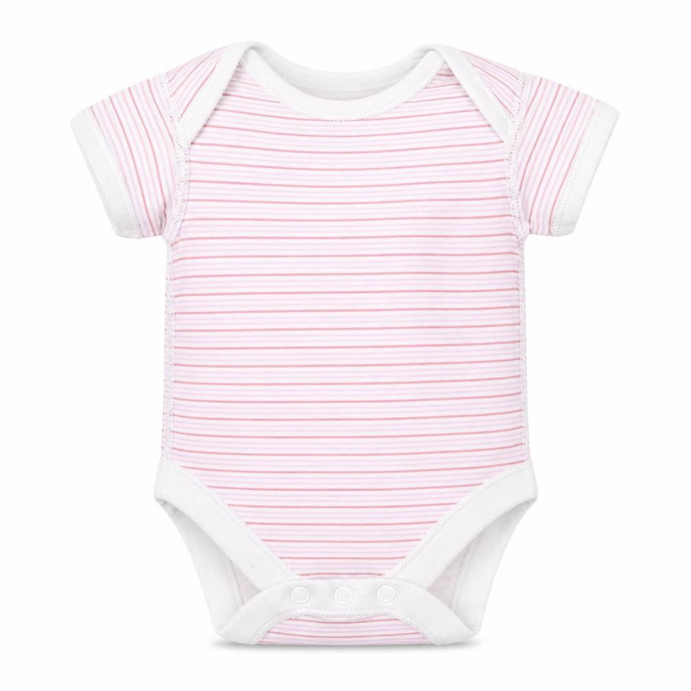 Marks and Spencer Girls Pink Striped 100% Cotton Babygrow One-Piece Size 0-3 Months  Button