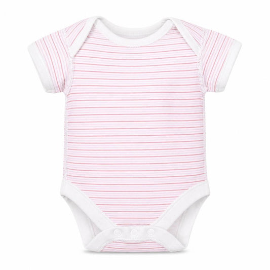 Marks and Spencer Girls Pink Striped 100% Cotton Babygrow One-Piece Size 0-3 Months  Button
