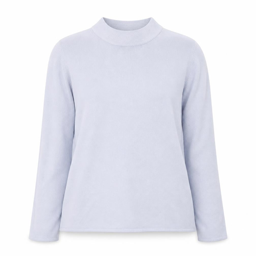 Front view of Bonmarché women’s purple high neck acrylic jumper, size S