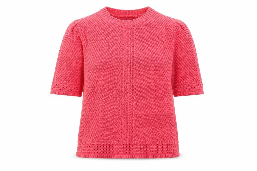 Front view of Marks & Spencer women’s pink round neck cotton jumper, size UK 16