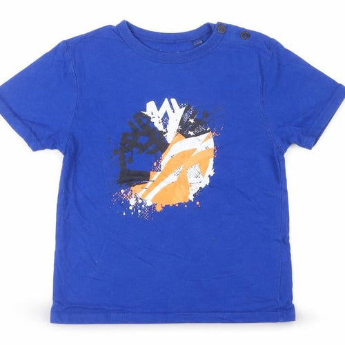 Timberland Boys Blue  Cotton Pullover T-Shirt Size 4 Years Crew Neck Snap