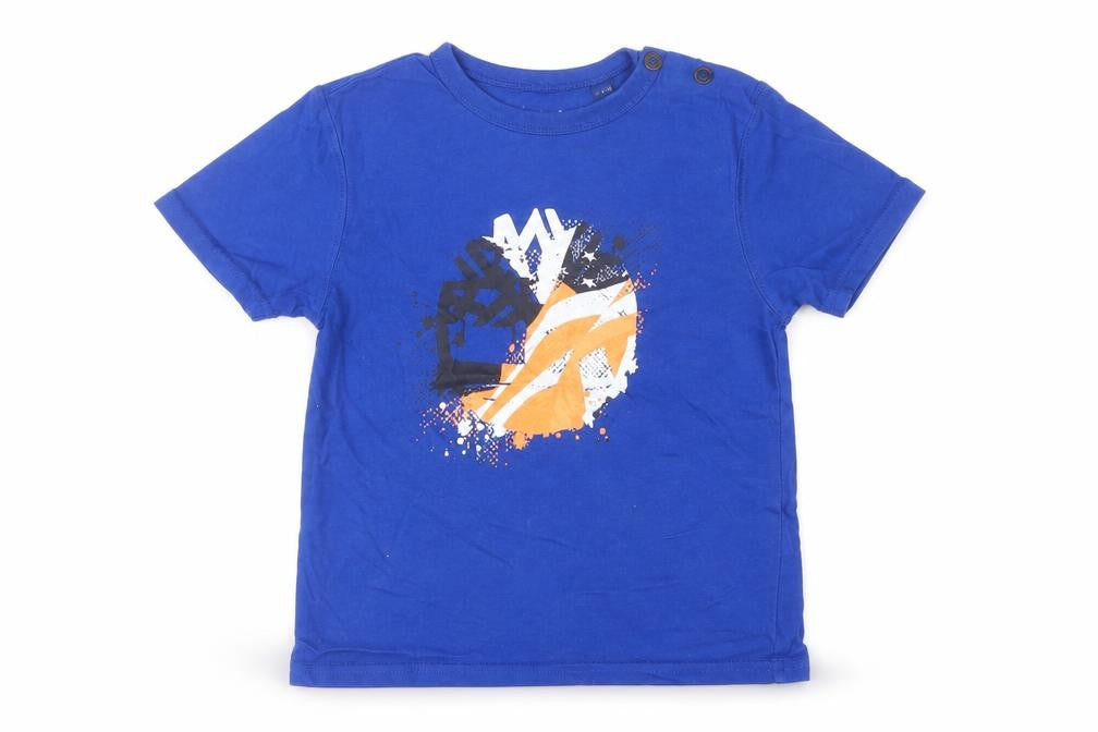 Timberland Boys Blue  Cotton Pullover T-Shirt Size 4 Years Crew Neck Snap