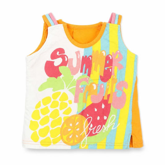 Front view of Tutti Nen Baby Multicoloured Geometric Cotton Pullover Tank, size 12, Months Crew Neck Button - Fruits