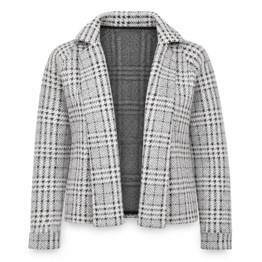 Front view of Next women’s grey check jacket coatigan, size UK 8