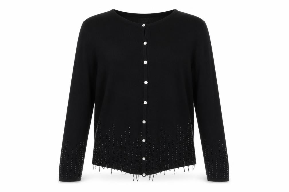 OPUS Womens Black Round Neck  Acrylic Cardigan Jumper Size M